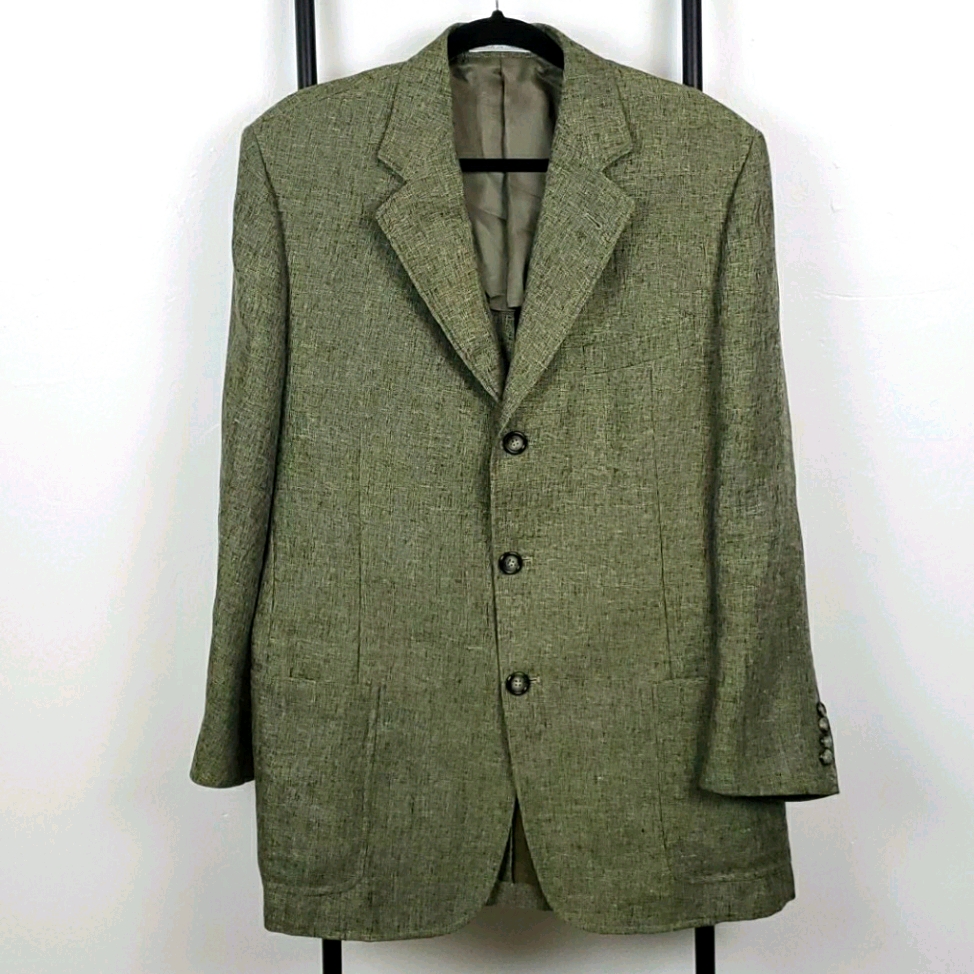 Corneliani Green Wool Linen Blazer Men Size 52r Luxury Italian Tailoring Sharp